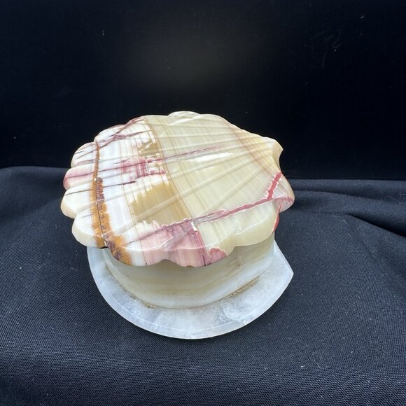 Vintage Onyx Stone Trinket Box Hand Carved Shell Lid Natural Stone Decor - Picture 7 of 16